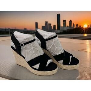 Calvin Klein Womens Elory Platform Wedge Heel Espadrille Sandal Black Sz 9.5M
